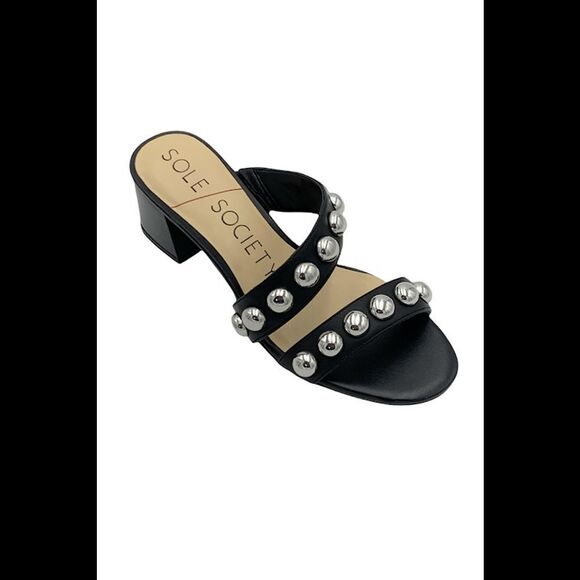 Sole Society Suede Studded Heeled Sandals Sasandra Black - Medium - Picture 2 of 5